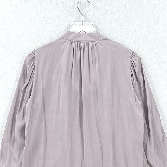 MARGARET O'LEARY Poet Blouse Womens XS Light Gray Silky Flowy Long Sleeve - Picture 5 of 11